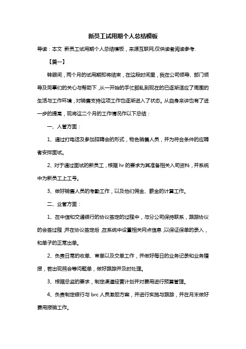 新员工试用期个人总结模板