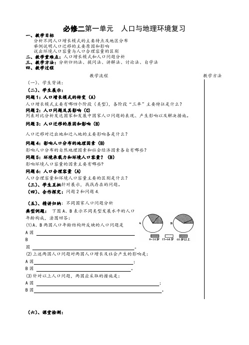 高一地理(鲁教版)必修2教学案：第一单元《人口和地理环境》复习