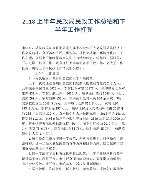 【半年度工作总结】2118上半年民政局民政工作总结和下半年工作打算