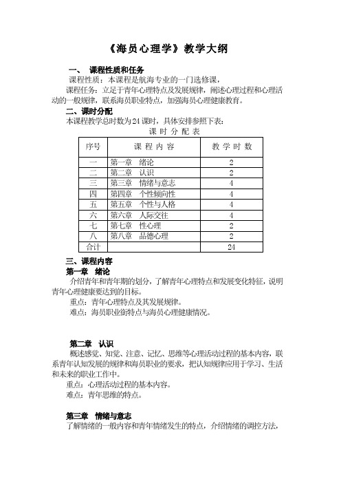 海员心理学教学大纲