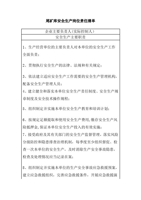 尾矿库安全生产岗位责任清单33