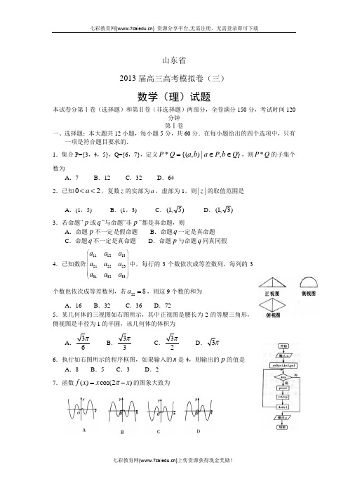 山东省2013届高三高考模拟卷(三)-数学(理).