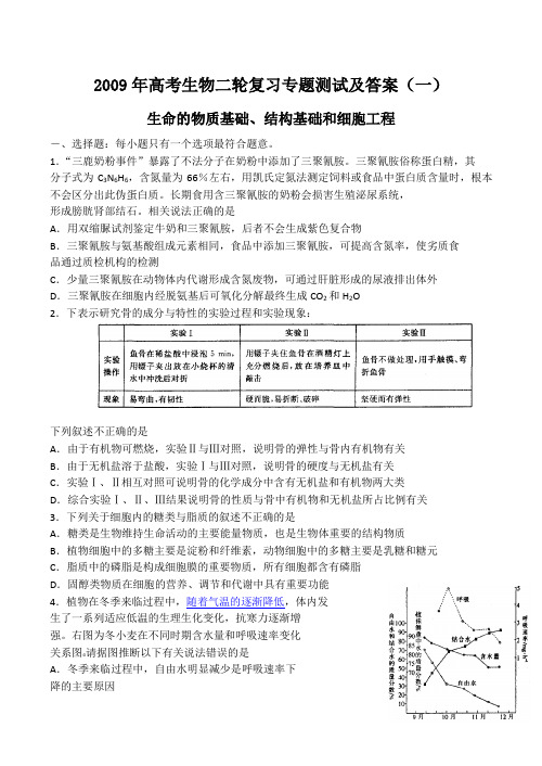 高考生物二轮复习专题测试及答案(一)