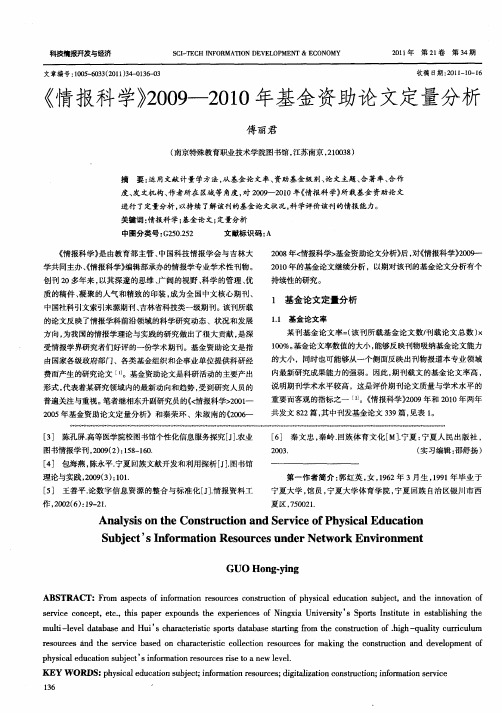 《情报科学》2009—2010年基金资助论文定量分析