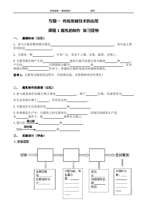 1.2 腐乳的制作--复习提纲