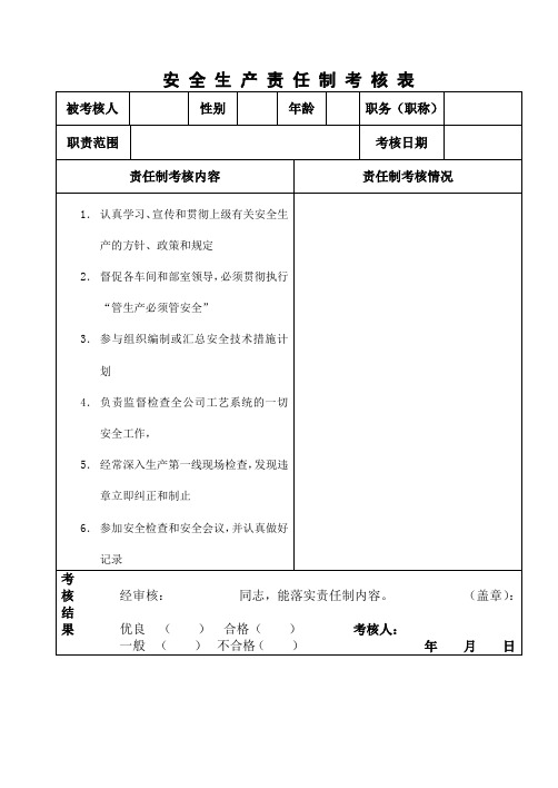 安全生产责任制考核记录表