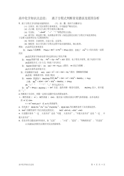 高中化学知识点总结：离子方程式判断常见错误及原因分析