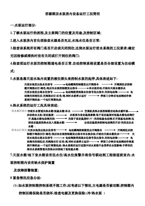 水泵房内设备运行工况简明
