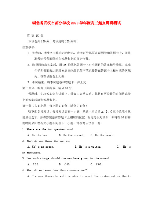 2020学年度湖北省武汉市部分学校高三英语起点调研测试