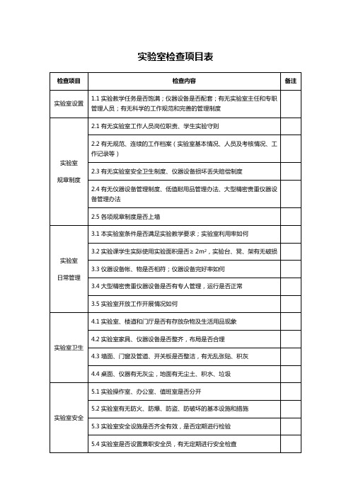 实验室检查项目表