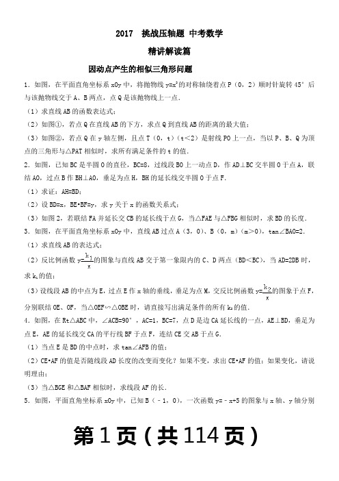 2018年中考数学挑战压轴题(含答案)