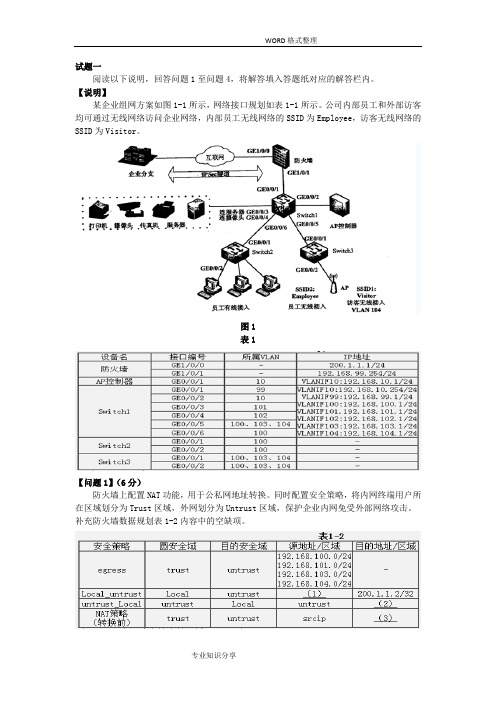 软考网络工程师2018下半年下午试题和答案解析详解