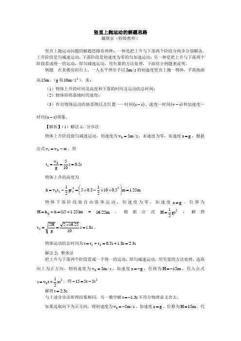 高一物理竖直上抛运动的解题思路学法指导