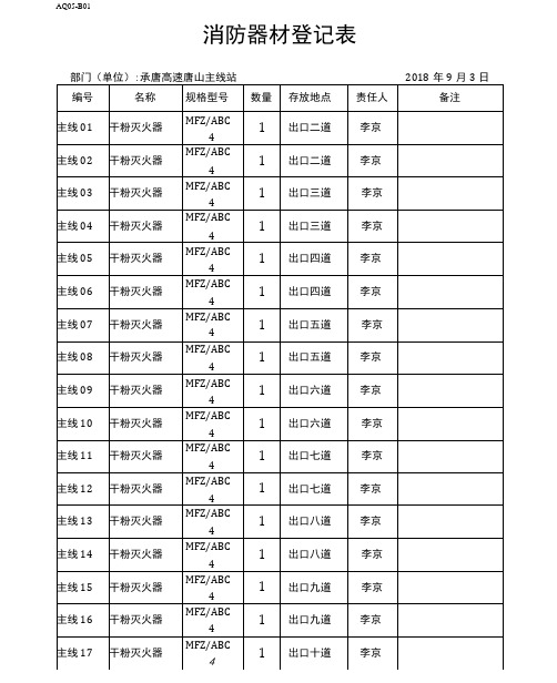 消防器材登记表2018