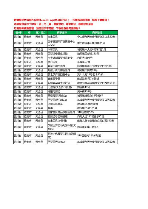 2020新版四川省雅安市天全县月子服务工商企业公司商家名录名单黄页联系号码地址大全23家