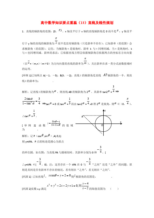 高中数学知识要点重温(13)直线及线性规划知识点分析