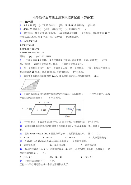 小学数学五年级上册期末培优试题(带答案)