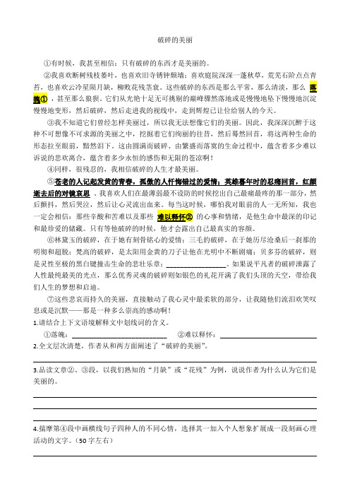 小升初阅读积累与练习及答案破碎的美丽