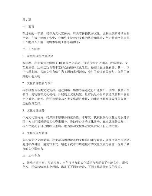 文化宣传员年度总结(3篇)