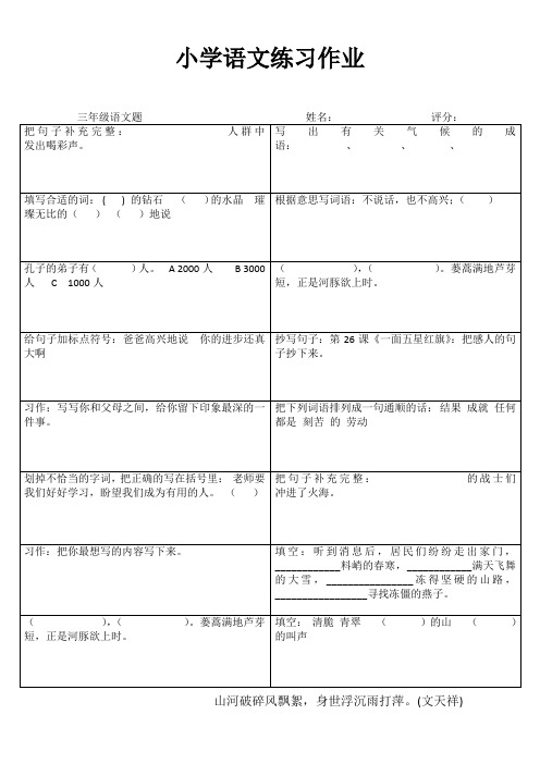 三年级语文课堂拓展练习III (102)