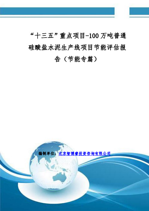 “十三五”重点项目-100万吨普通硅酸盐水泥生产线项目节能评估报告(节能专篇)