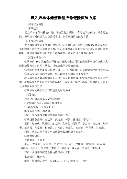 氯乙烯单体储槽泄漏应急避险演练方案