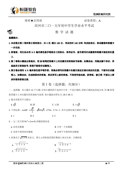 山东滨州市2015年初中学生学业水平考试语文试卷