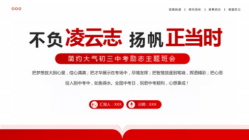 初三中考励志主题班会——备战中考 中考冲刺 红色简约大气PPT模板
