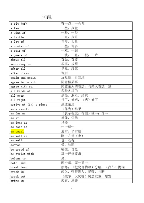 中考305个词组