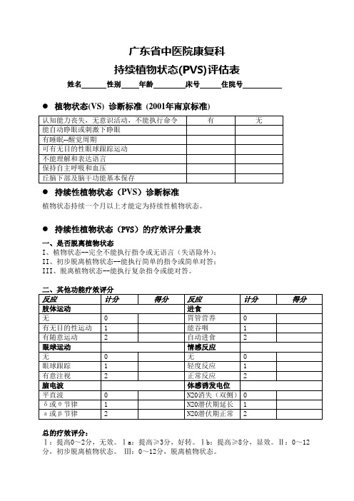 持续植物状态评估表