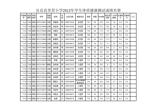 宜良县里营小学2013年学生体质健康测试成绩名册