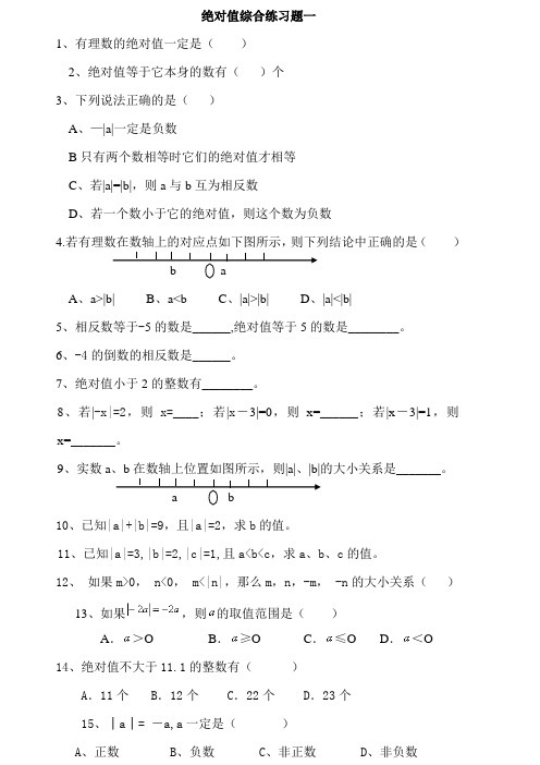 绝对值练习题(精)100道