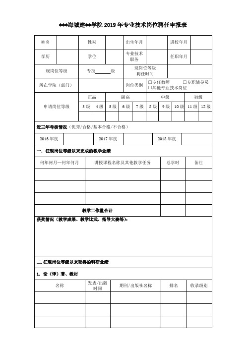 上海城建职业学院2019年专业技术岗位聘任申报表【模板】