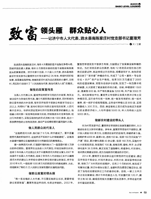 致富领头雁 群众贴心人——记济宁市人大代表、泗水县南陈家庄村