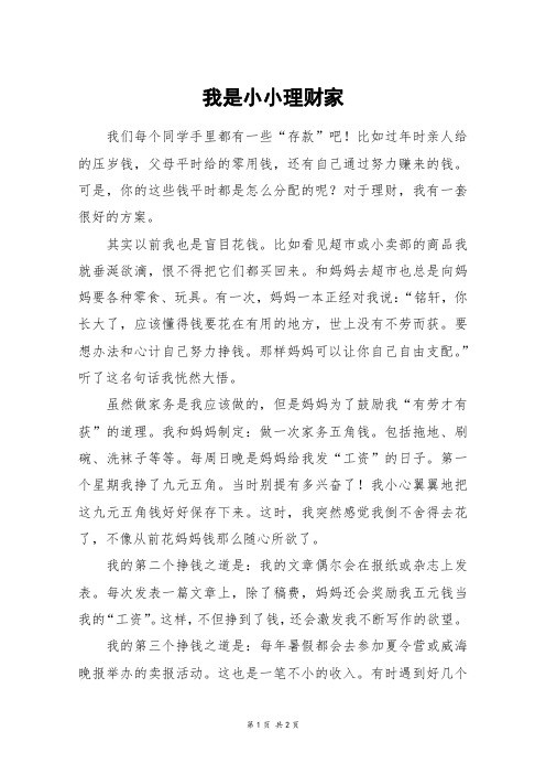 我是小小理财家_高一作文