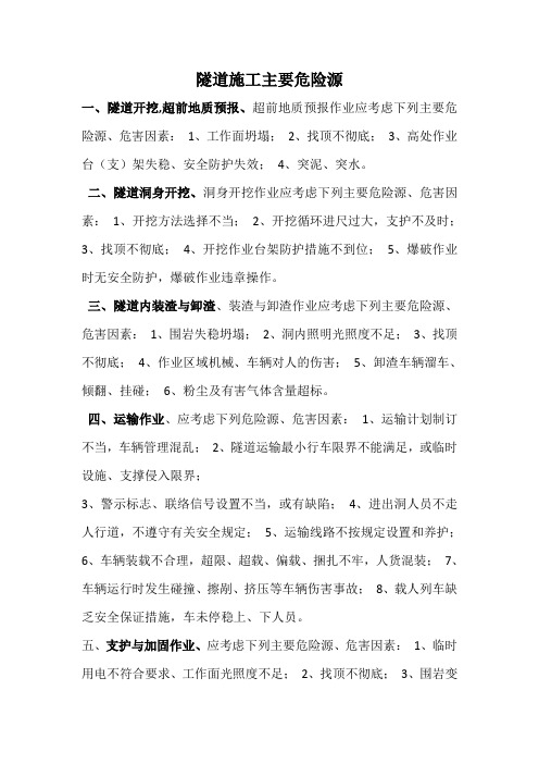 隧道施工主要危险源的造成和预防措施