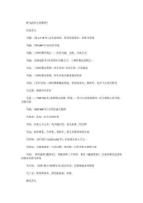 姓马的名人有哪些