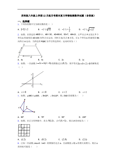 苏科版八年级上学期12月底月考期末复习学情检测数学试题(含答案)