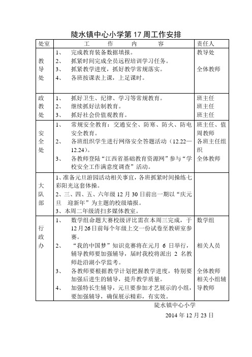陡水镇中心小学第17周工作安排