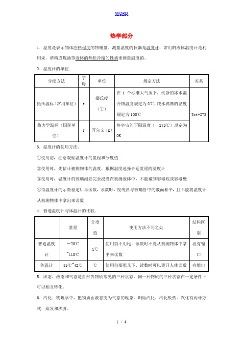 广东省东莞市寮步信义学校中考物理 声光热力电基础知识汇编 热学部分