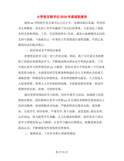小学党支部书记2019年度述职报告