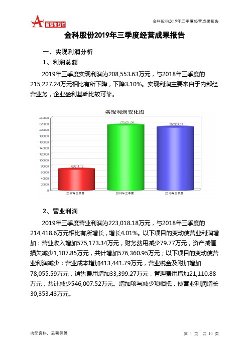 金科股份2019年三季度经营成果报告
