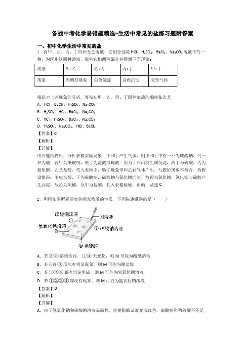 备战中考化学易错题精选-生活中常见的盐练习题附答案