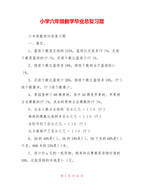 小学六年级数学毕业总复习题