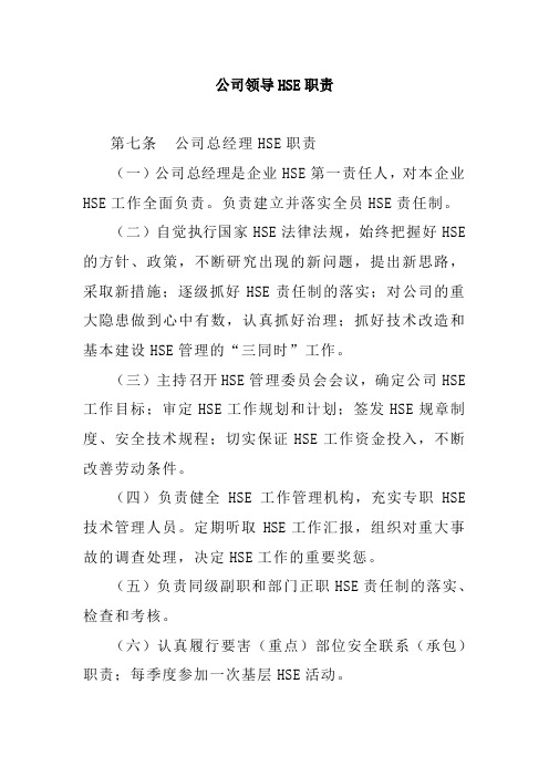 公司领导HSE职责
