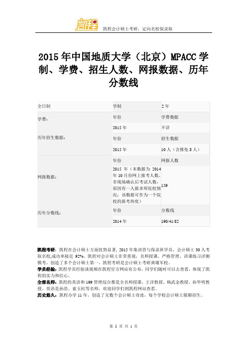 2015年中国地质大学(北京)MPACC学制、学费、招生人数、网报数据、历年分数线