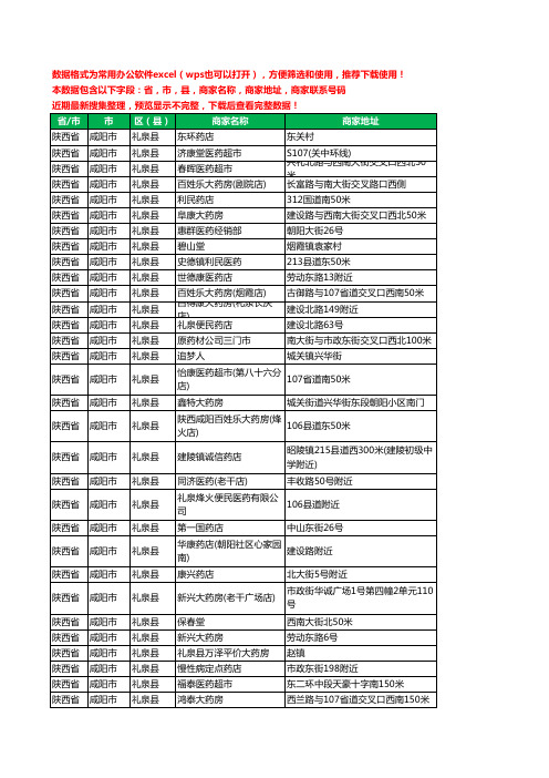 2020新版陕西省咸阳市礼泉县药工商企业公司商家名录名单黄页联系电话号码地址大全95家