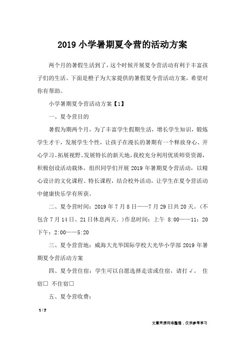 2019小学暑期夏令营的活动方案_策划书