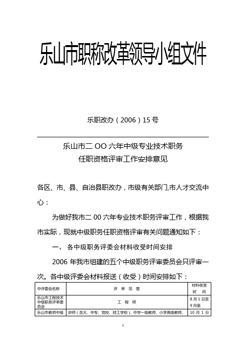 乐山市职称改革领导小组文件