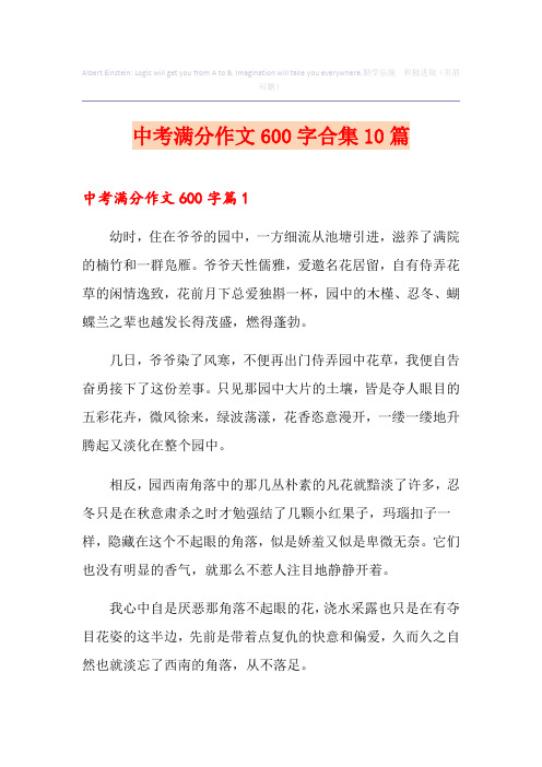 中考满分作文600字合集10篇